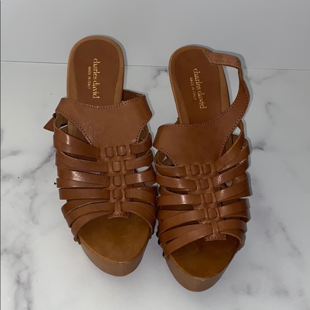 Charles David Cognac Leather Ankle Strap Sandal